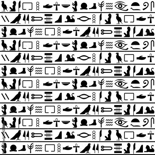 Ancient egyptian vector seamless horizontal pattern with hieroglyphs