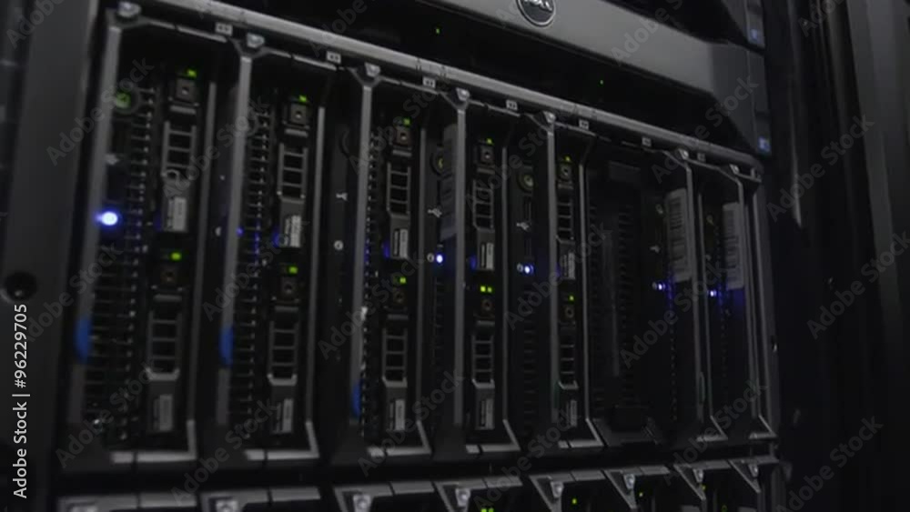Telecommunication equipment with network cables in room of datacenter
