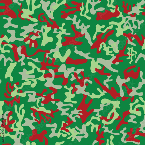 Seamless green and red military camouflage pattern for land disguise - Vector and illustration