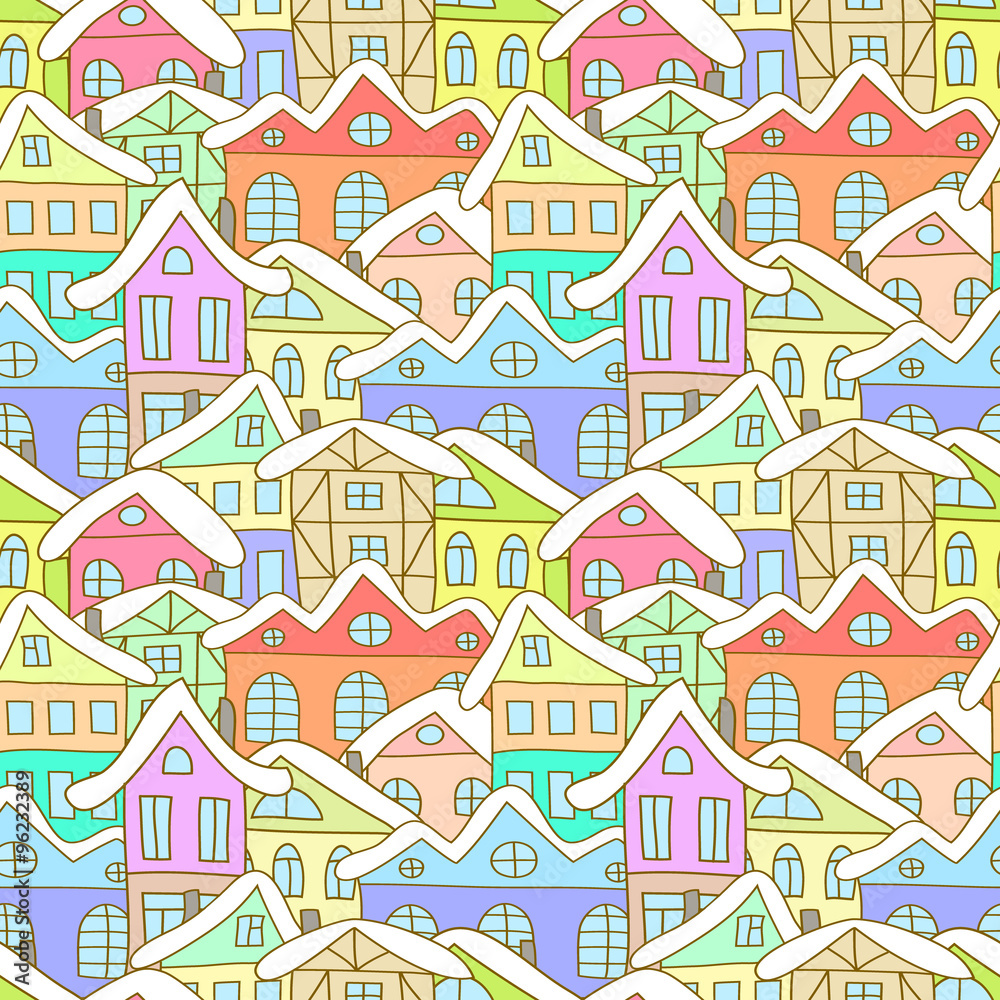 Seamless pattern with winter houses.