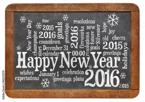 Happy New Year 2016 on blackboard