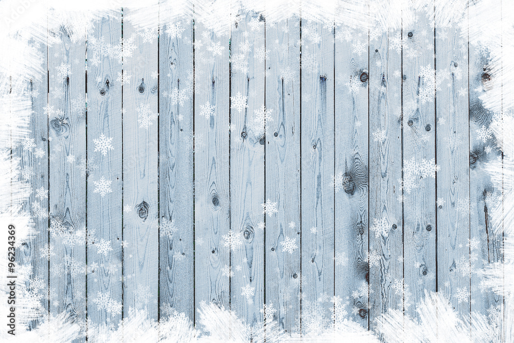 Wooden board with snow flakes. Copy space Wooden board with snow flakes. Copy space