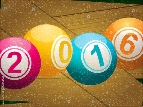 Bingo lottery ball 2016 on wooden background