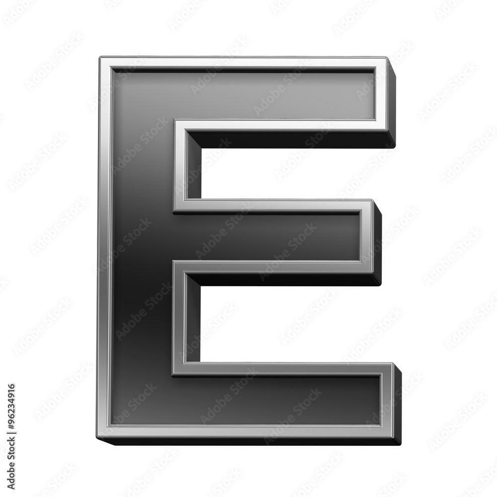 One letter from black with silver shiny frame alphabet set, isolated on white. Computer generated 3D photo rendering. One letter from black with silver shiny frame alphabet set, isolated on white. Computer generated 3D photo rendering.