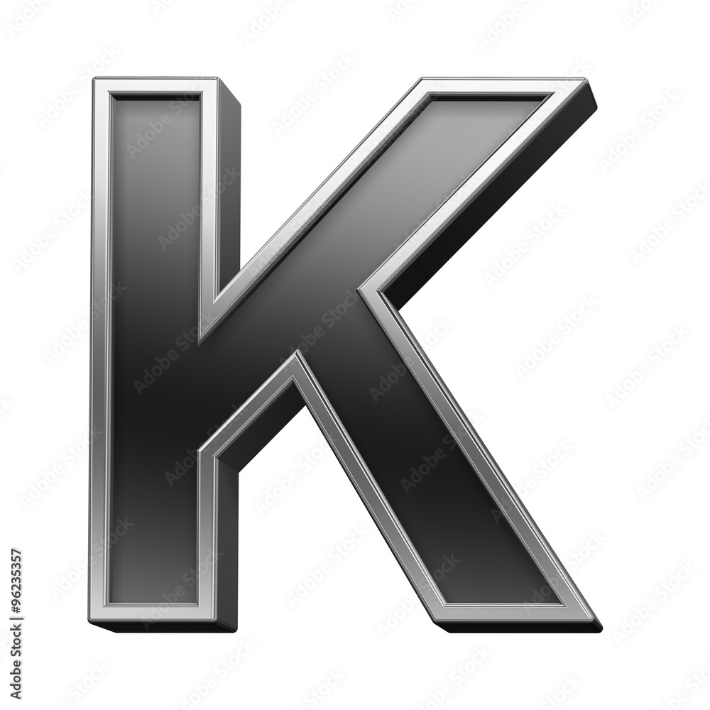 One letter from black with silver shiny frame alphabet set, isolated on white. Computer generated 3D photo rendering. One letter from black with silver shiny frame alphabet set, isolated on white. Computer generated 3D photo rendering.