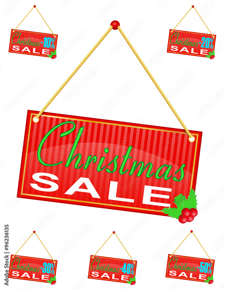red sign label with the inscription christmas sale hanging on a Stock-Vektorgrafik  Adobe Stock
