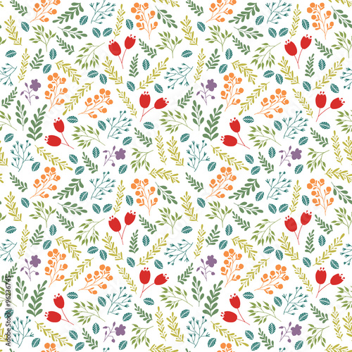 Floral vector colorful seamless pattern with garden flowers and plants