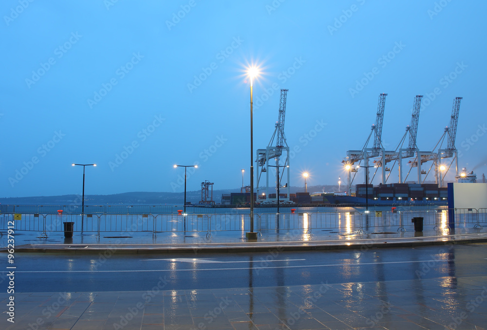 Industrial port of Koper in Slovenia at night
