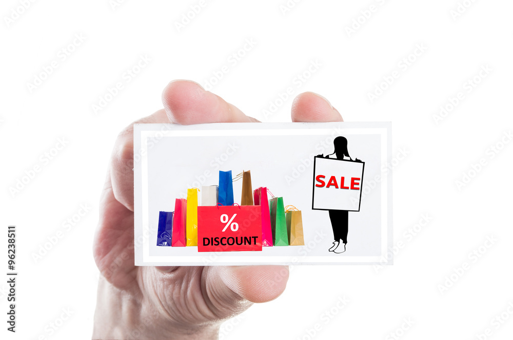 Obraz premium Hand holding sale and discount card