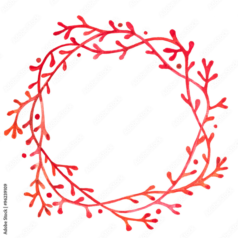 Red coral watercolor wreath