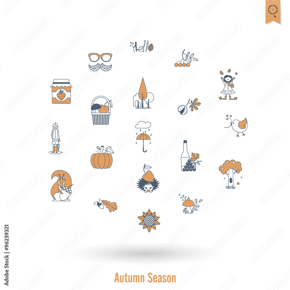 Set of Flat Autumn Icons Set of Flat Autumn Icons