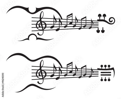 monochrome illustration of music notes on stave