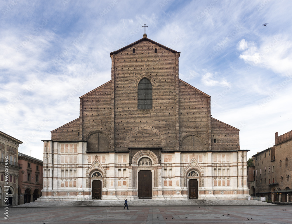Basilica de San Petronio in the Piazza Maggiore of Bologna, Italy
