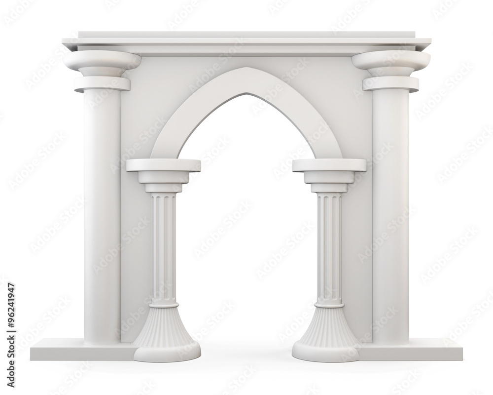Front view of a Entrance with columns isolated on white backgrou