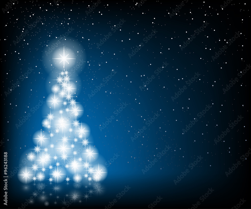 Christmas Tree, Stars and Winter Background. Christmas Tree, Stars and Winter Background.