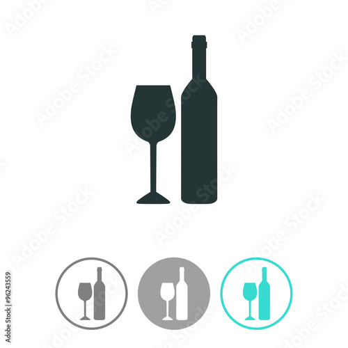 A bottle of wine and a glass vector icon.
