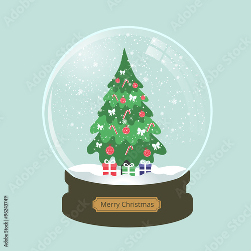 christmas snow globe with fir-tree and present