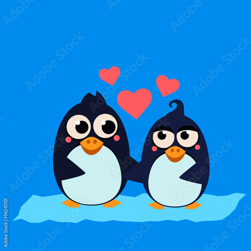 Cute Penguin Couple in Love. Vector Illustration