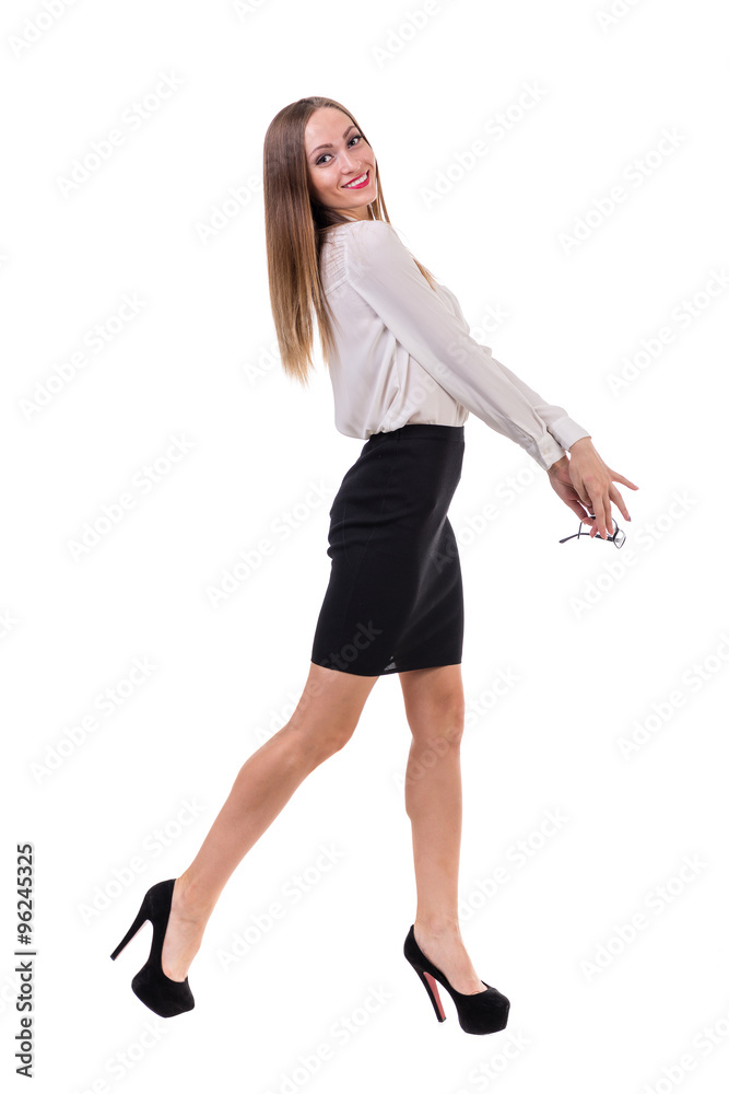 Business woman presenting a copyspace. Isolated on white. Full body Business woman presenting a copyspace. Isolated on white. Full body