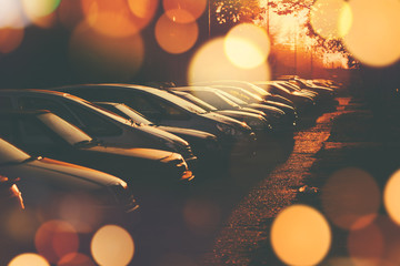 Rows of cars parked in residential district