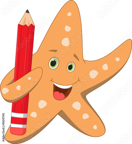 happy starfish holding red pencil