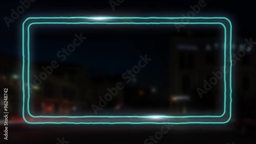 Wiggling neon frame with shines for your headline - night city at background