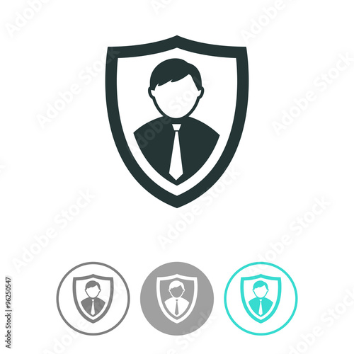 Shield protection vector icon. Security agency symbol. Shield icon with an avatar.