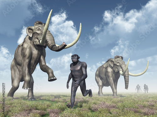 Homo Habilis and Mammoths © Michael Rosskothen