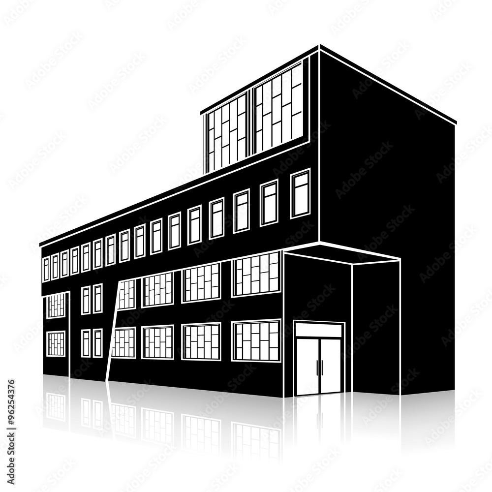 Fototapeta premium silhouette office building with an entrance and reflection