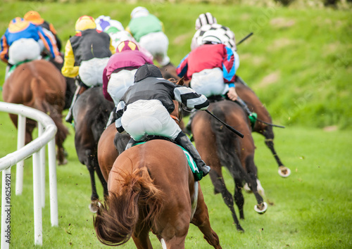 close up of horse race turning a corner