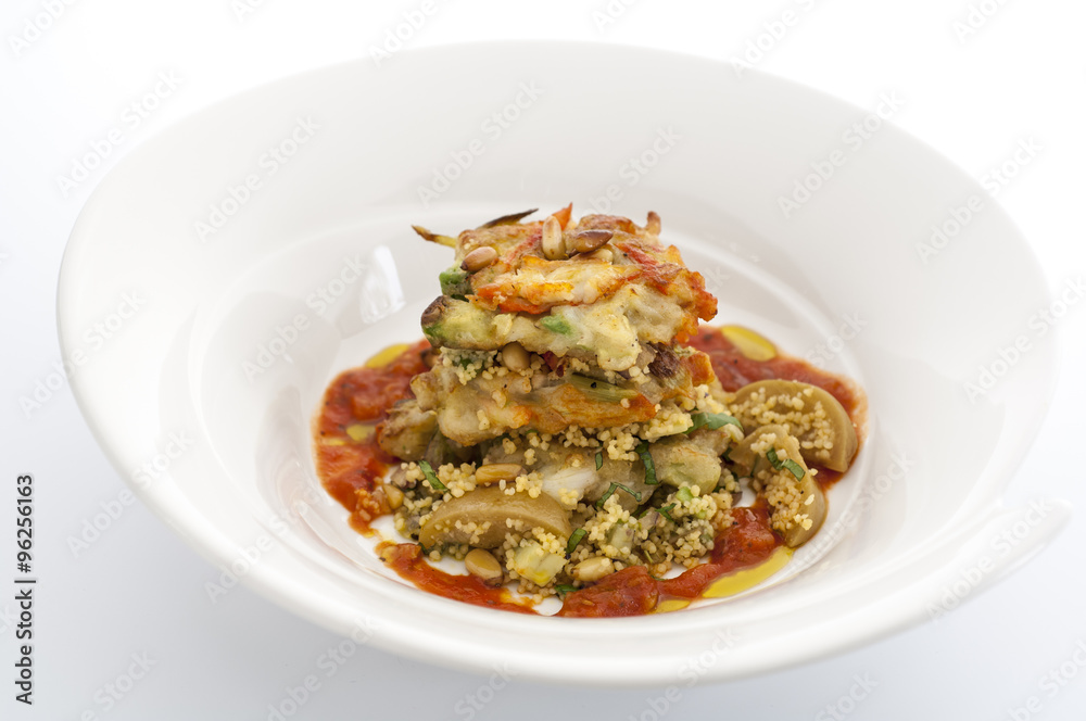 Avacado and cous cous with tomato relish