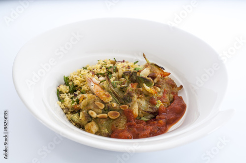 Avacado and cous cous with tomato relish