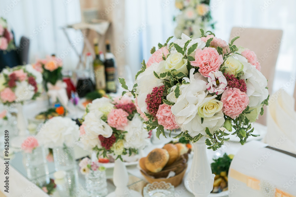 Beautiful flowers on table in wedding day Beautiful flowers on table in wedding day