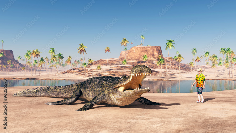 Obraz premium Sarcosuchus and Tourist