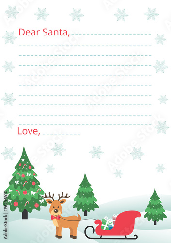 letter to santa with deer and sleigh and fir tree