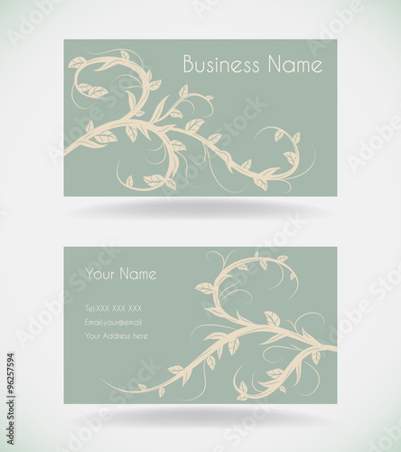 Business card with floral.Vector illustration in vintage style.