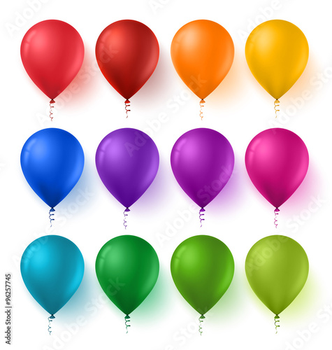 3d Realistic Colorful Set of Birthday Balloons with Glossy and Shiny Colors Isolated in White Background. Vector Illustration 