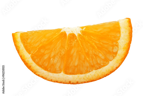 Slice of orange on white background