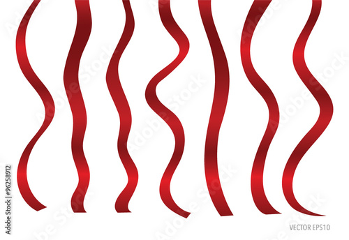 Shiny red ribbon on white background with copy space.