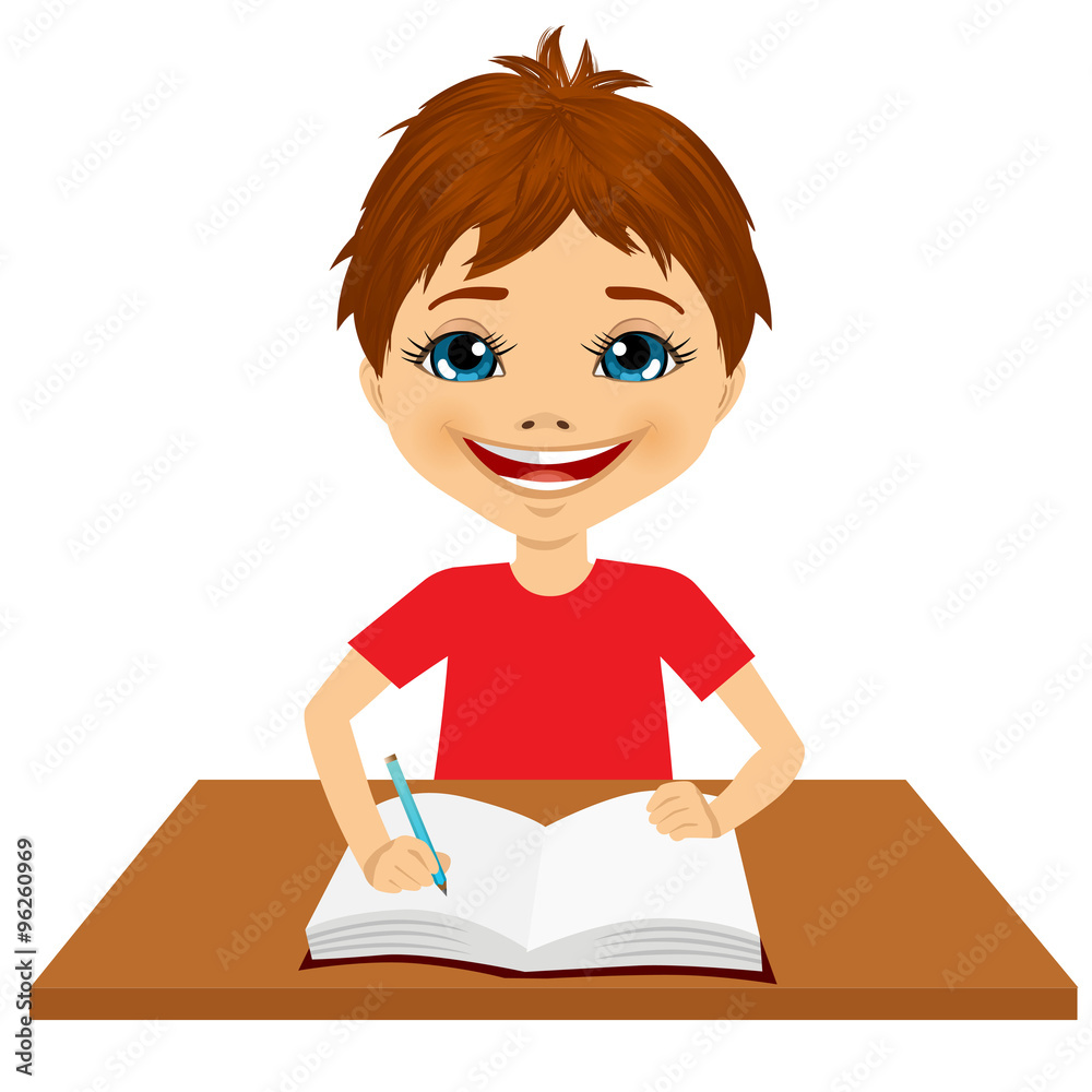 cute little caucasian student boy writing cute little caucasian student boy writing