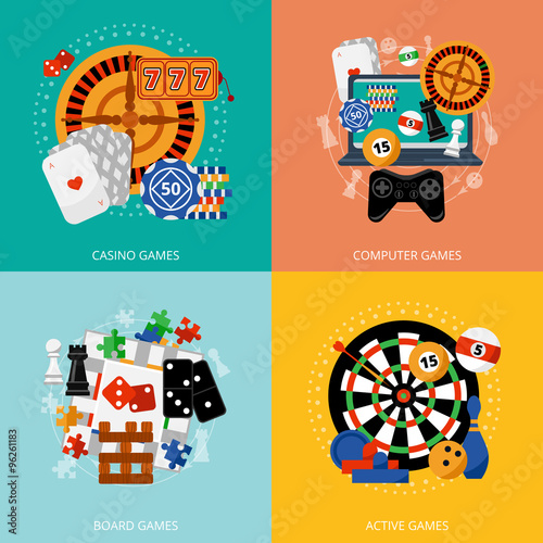 Gambling games 4 flat icons square