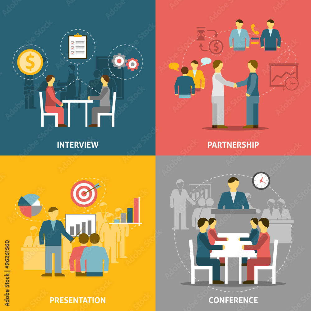Business Meeting  Flat Icons Composition