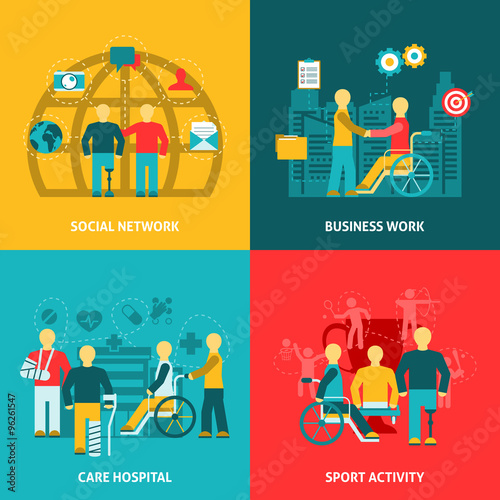 Disabled Working Flat Color Icons Composition