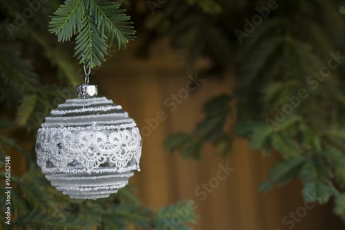 Holiday background Christmas tree glass ornament white vintage style 