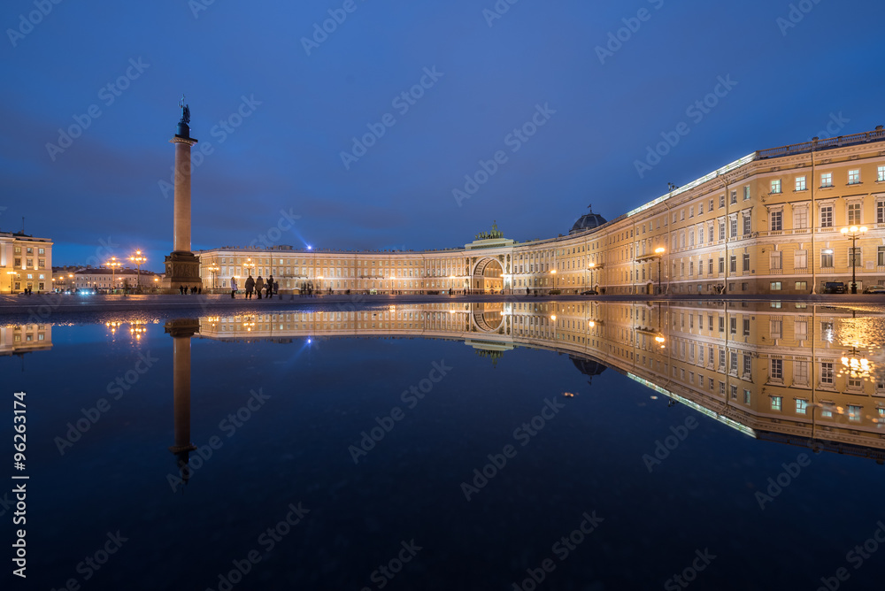St. Petersburg. Palace Square. Evening. Reflection of the General Staff building.