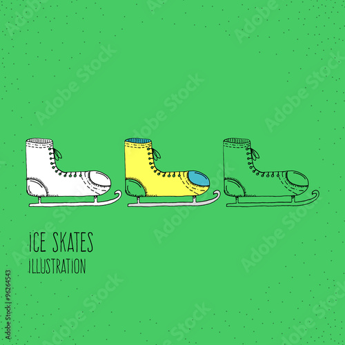 Cartoon Style Ice Skates Hand Drawn Illustration Icon