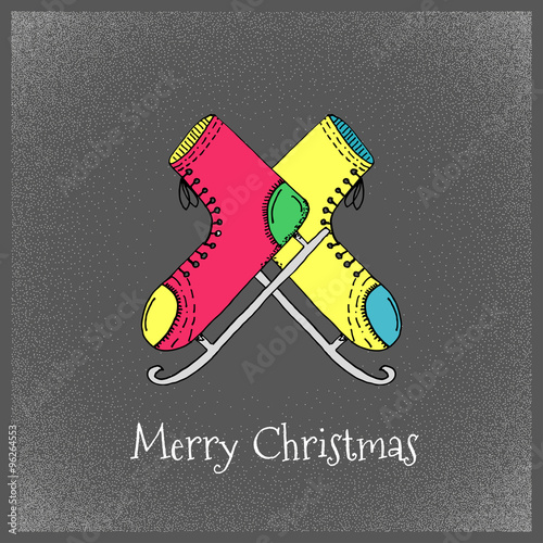 Cartoon Style Ice Skates Hand Drawn Greetings Card