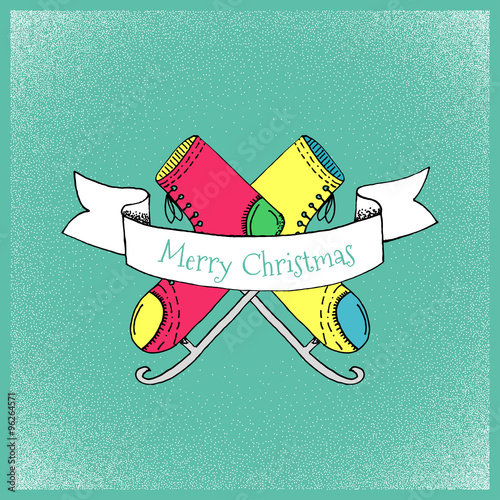 Cartoon Style Ice Skates Hand Drawn Greetings Card