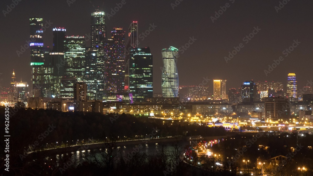 Cityscape timelapse at night. Moscow city, Russia Cityscape timelapse at night. Moscow city, Russia