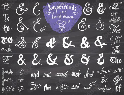Ampersands and Catchwords hand drawn set for Logo and Label Designs. Vintage Style Hand Lettered symbols collection on chalkboard background